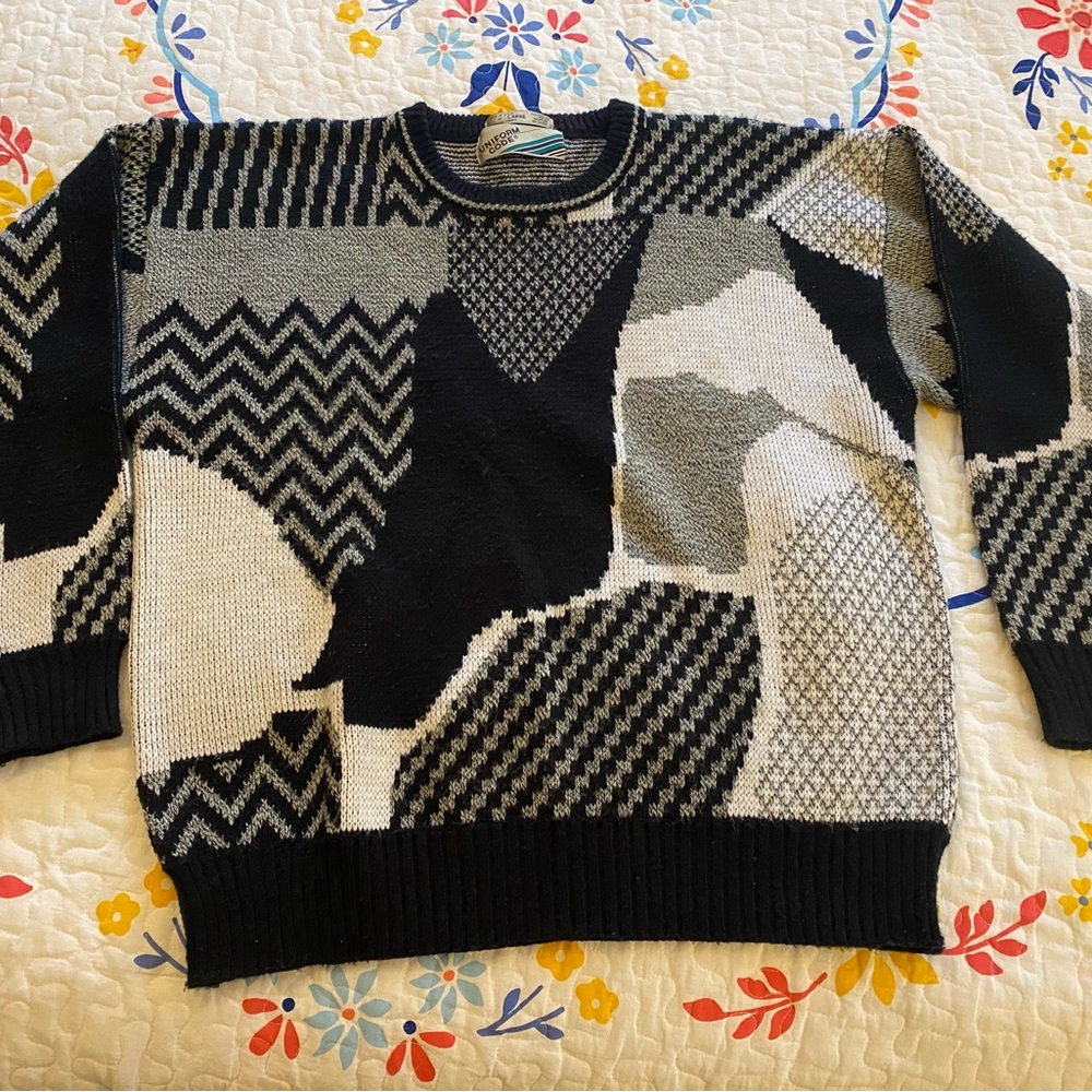 Vintage 80’s Uniform Code brand black and white wool sweater - size large